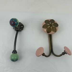 Vintage Decorative Wall Hooks Set - Pink and Green